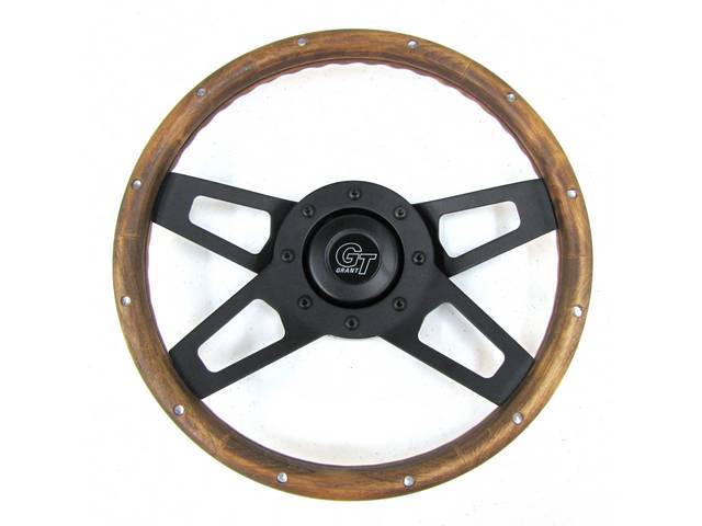 Grant Challenger Steering Wheel, 4 Spoke Walnut Grip with Matte Black Spokes