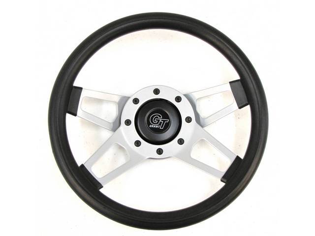 Grant Challenger Steering Wheel, 3 Spoke Black Cushion Grip with Satin Silver Spokes
