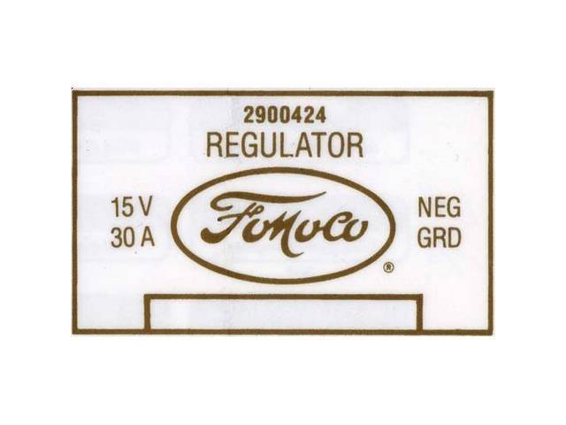 Voltage Regulator Identification Engine Compartment Decal, 2900424 Regulator FoMoCo