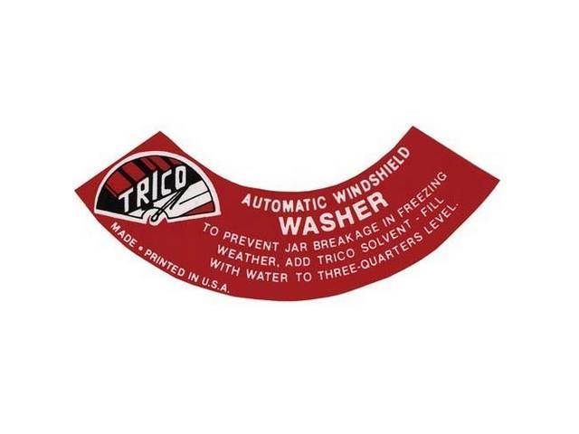 Trico Windshield Washer Engine Compartment Decal, Trico Automatic Windshield Washer