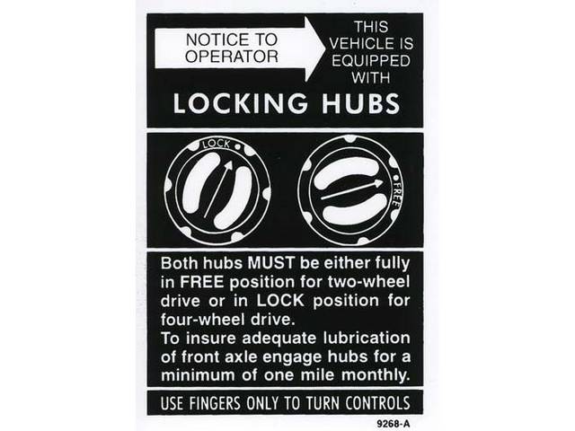 Front Axle Locking Hubs Notice, Glove Box Interior Decal, 9268A