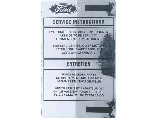 Heater and A/C Service Instructions, Engine Compartment
