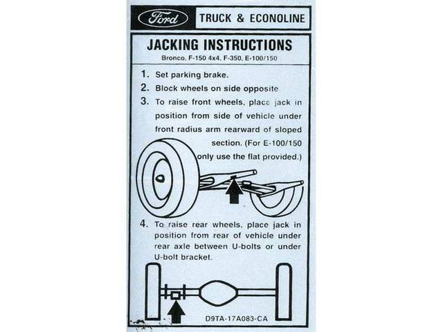 Jacking Instructions Glove Box Interior Decal, Ford Truck & Econoline Jacking Instructions