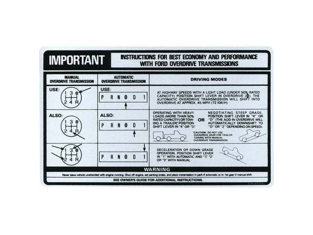 Overdrive Transmission Important Instructions Sun Visor Interior Sleeve