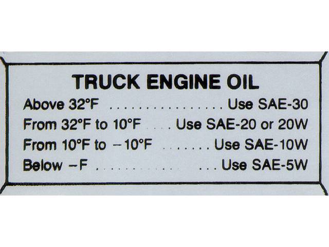 Oil Specification Interior Glove Box Decal, Truck Engine Oil