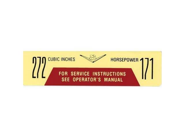 Air Cleaner Engine Decal, 272 Cubic Inches V8 Horsepower 171