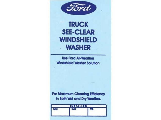 Windshield Washer Bottle Engine Compartment Decal, Ford Truck See-Clear Windshield Washer