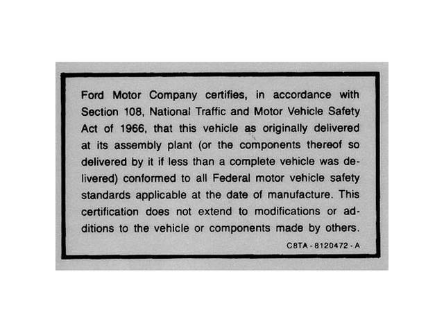 Jack Safety Act Glove Box Interior Decal, C8TA-8120472-A