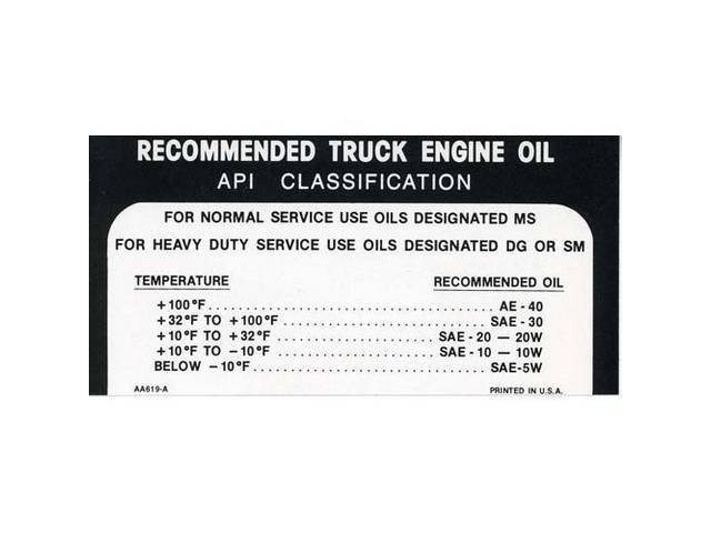 Glove Box Oil Pressure Interior Decal, Recommended Truck Engine Oil