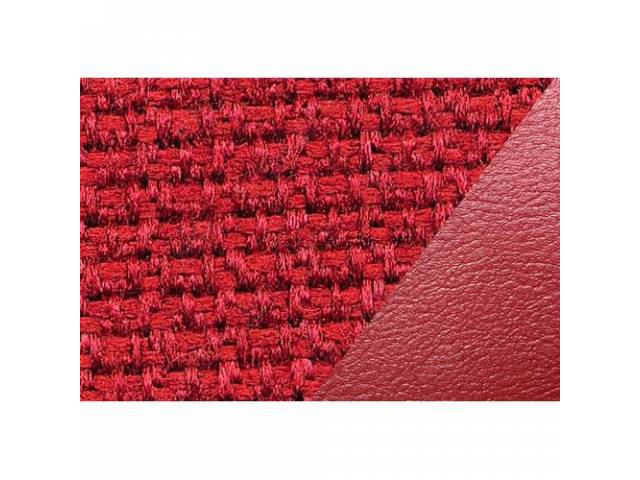 Front Bench Upholstery Set, Standard, Red Vinyl With Dark Red (Maroon) Woven Cloth Inserts