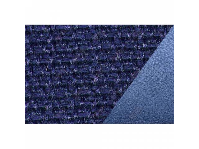 Front Bench Seat Upholstery Set, Medium Blue Vinyl With Medium Blue Woven Cloth Inserts