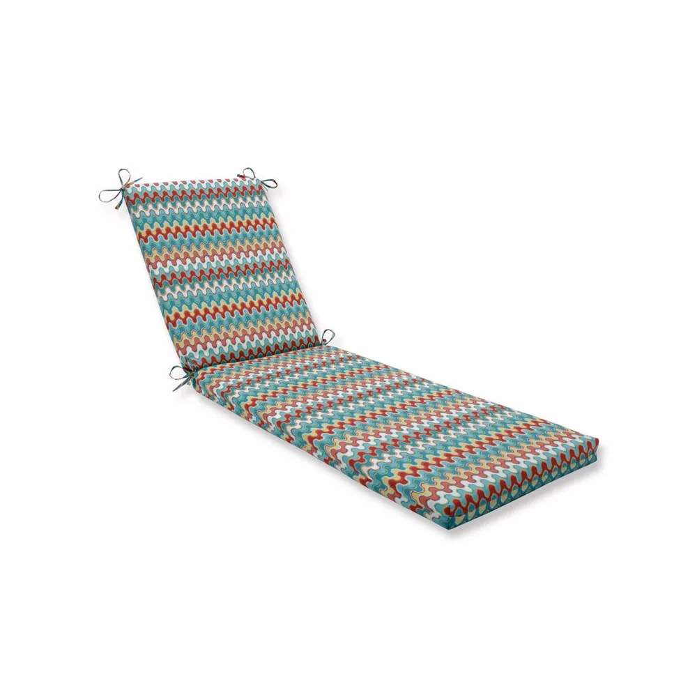 80″ Blue and Red Geometric Designed UV-resistant Outdoor Patio Chaise Lounge Cushion