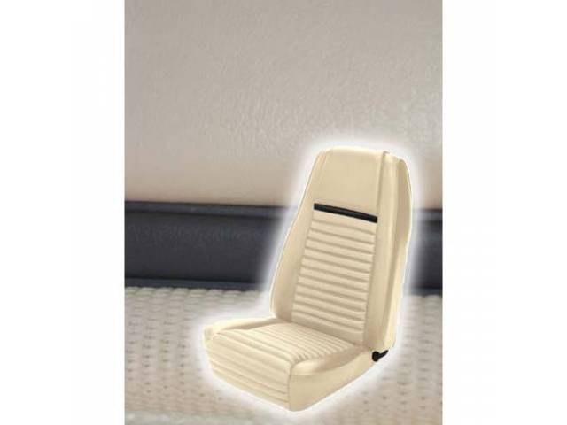 Front Bucket Seat Upholstery Set, Mach 1, White with Gray Stripe