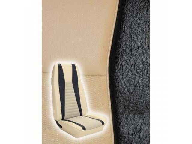 Front Bucket Seat Upholstery Set, Mach 1, White with Black Stripe