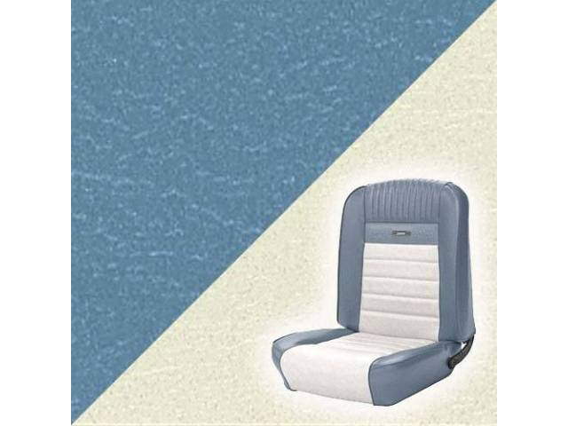 Front Bucket Seat Upholstery Set, Deluxe Pony, Light Blue with Off White Two Tone