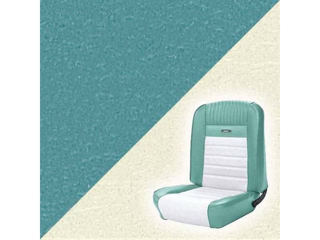 Front Bucket Seat Upholstery Set, Deluxe Pony, Light Aqua with Off White Two Tone