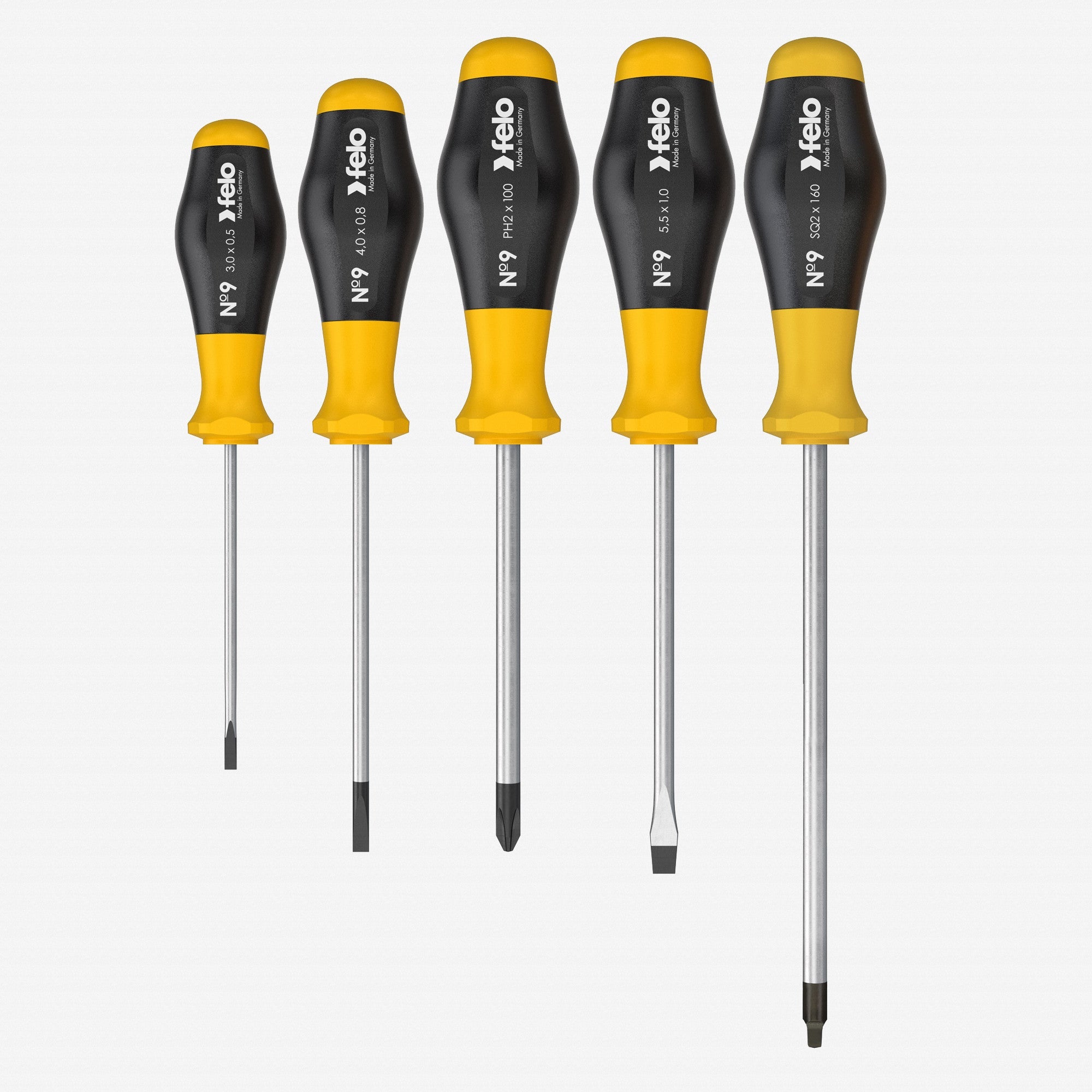 Felo No. 9 Slotted/Pozidriv Screwdriver Set, 5 Pieces