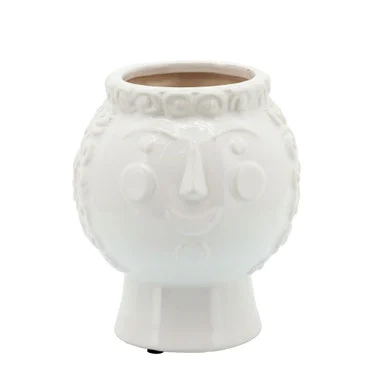 Glossy Finish Ceramic Grandma Face Planter – 7″ – White
