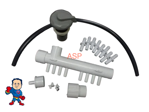 Gray 1″ Universal Spa Air Control Valve Kit – Complete 9 Barb Manifold Assembly