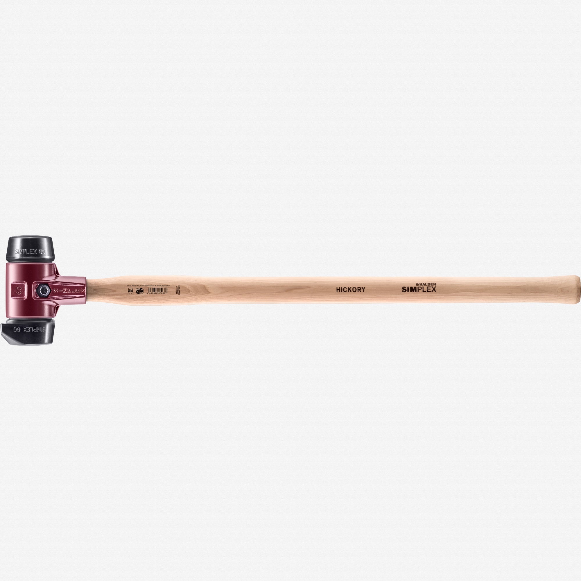 Halder Simplex Long Handle Mallet with Black Rubber/STAND-UP Black Rubber Inserts and Cast Iron Housing, 2.36" / 68.78 oz.