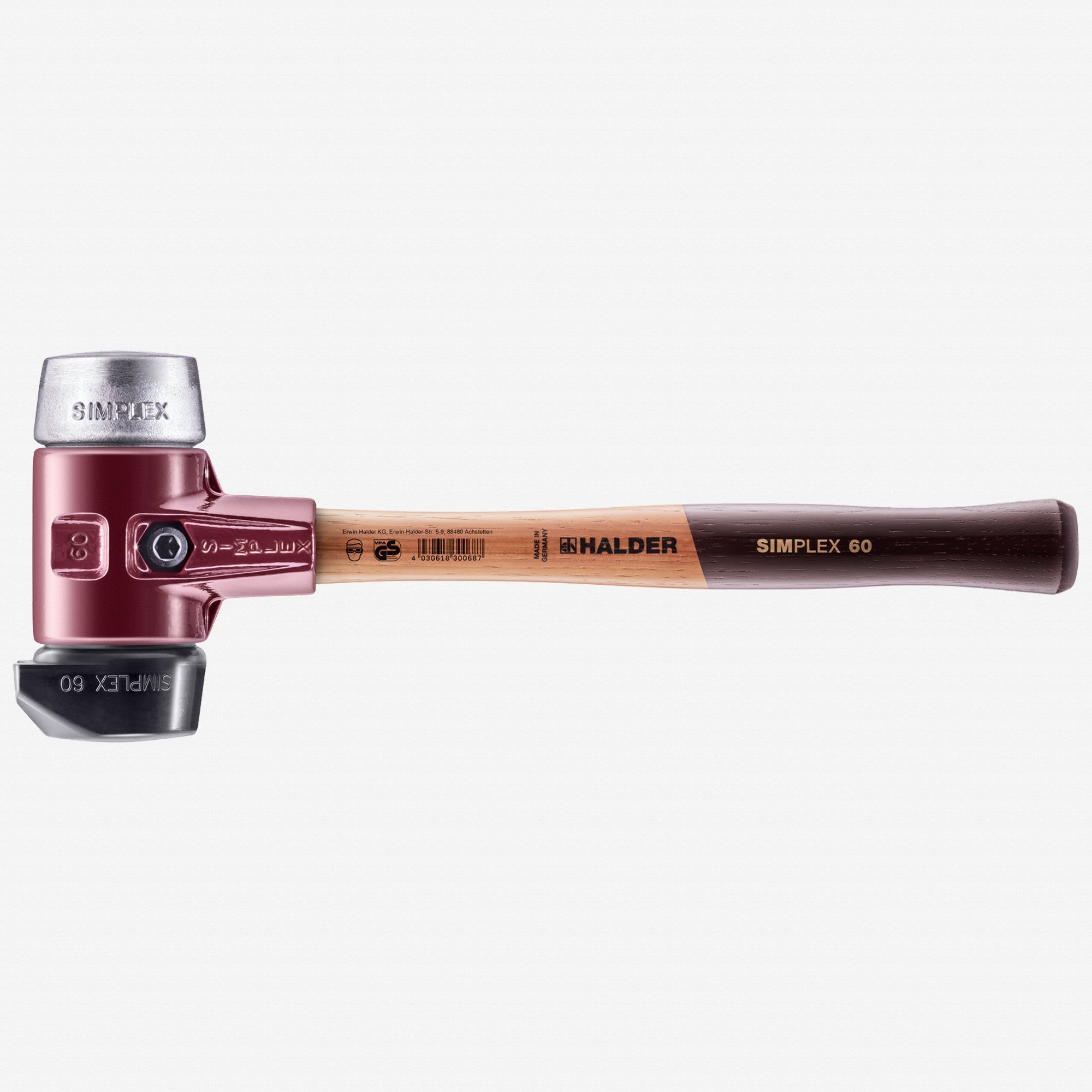 Halder Simplex Mallet with Aluminum and STAND-UP Black Rubber Inserts / Cast Iron Housing and Wood Handle, 2.36" / 64.55 oz.