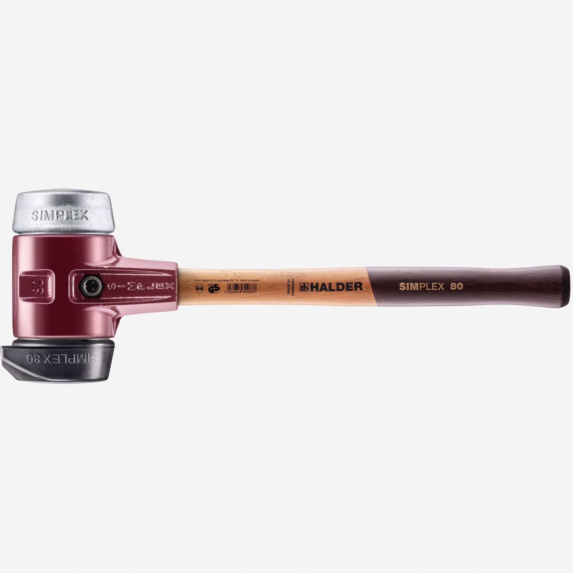 Halder Simplex Mallet with Aluminum and STAND-UP Black Rubber Inserts / Cast Iron Housing and Wood Handle, 3.15" / 125.22 oz.
