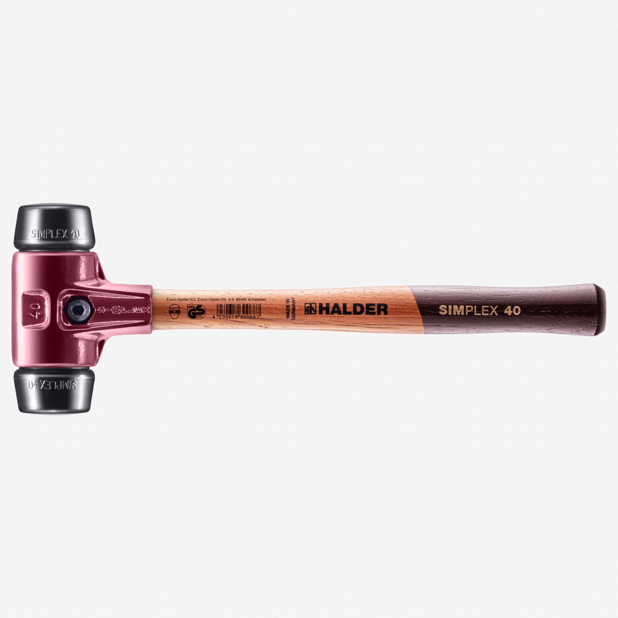 Halder Simplex Mallet with Black Rubber Inserts and Cast Iron Housing, 1.57" / 23.28 oz.
