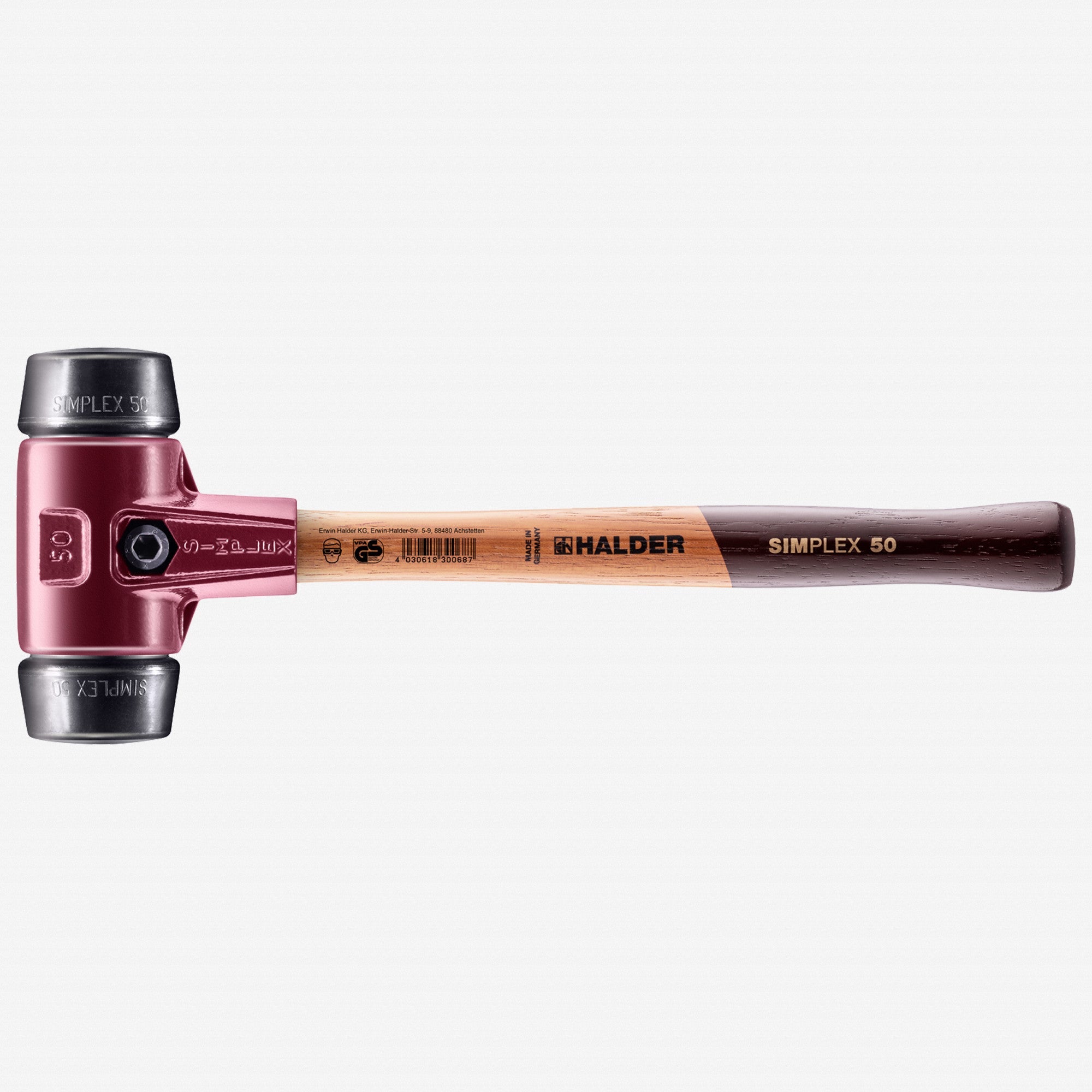 Halder Simplex Mallet with Black Rubber Inserts and Cast Iron Housing, 1.97" / 40.57 oz.