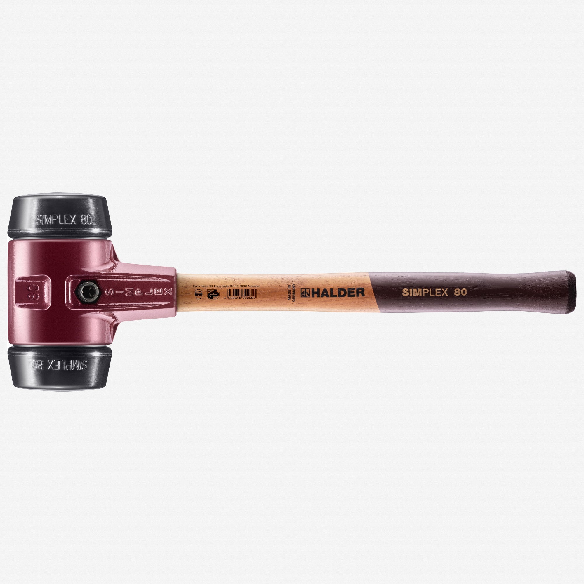 Halder Simplex Mallet with Black Rubber Inserts and Cast Iron Housing, 3.15" / 101.24 oz.