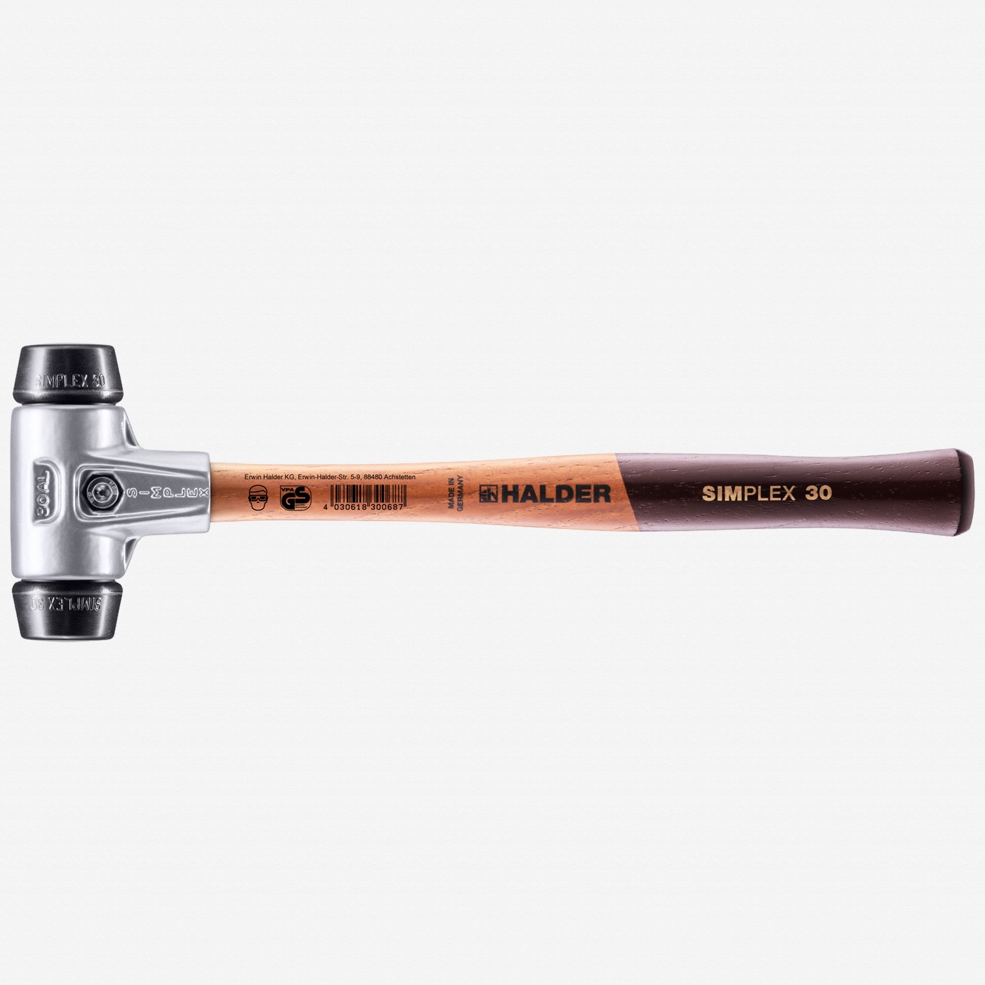 Halder Simplex Mallet with Black Rubber Inserts and Lightweight Aluminum Housing, 1.18" / 7.41 oz.