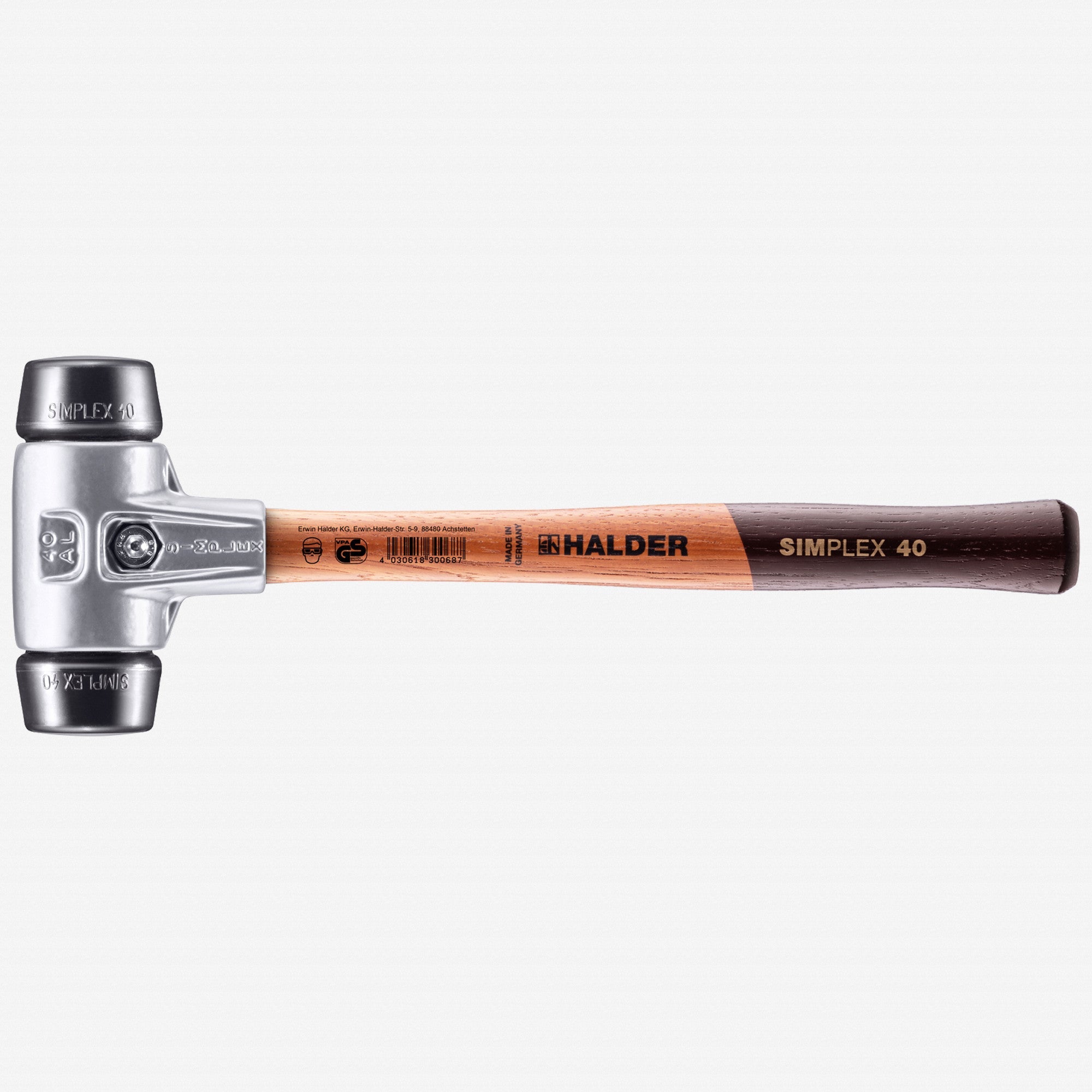 Halder Simplex Mallet with Black Rubber Inserts and Lightweight Aluminum Housing, 1.57" / 14.29 oz.
