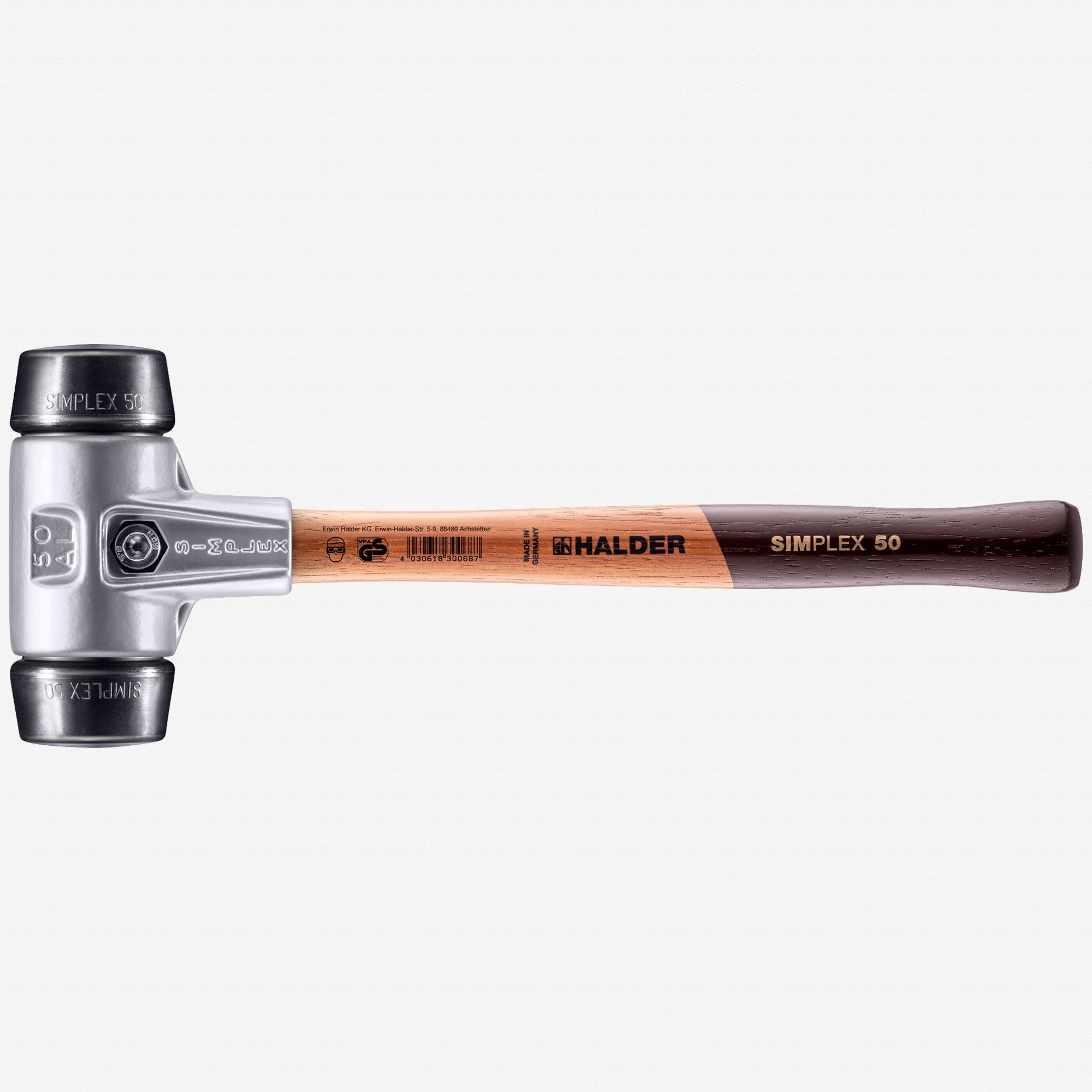 Halder Simplex Mallet with Black Rubber Inserts and Lightweight Aluminum Housing, 1.97" / 26.1 oz.