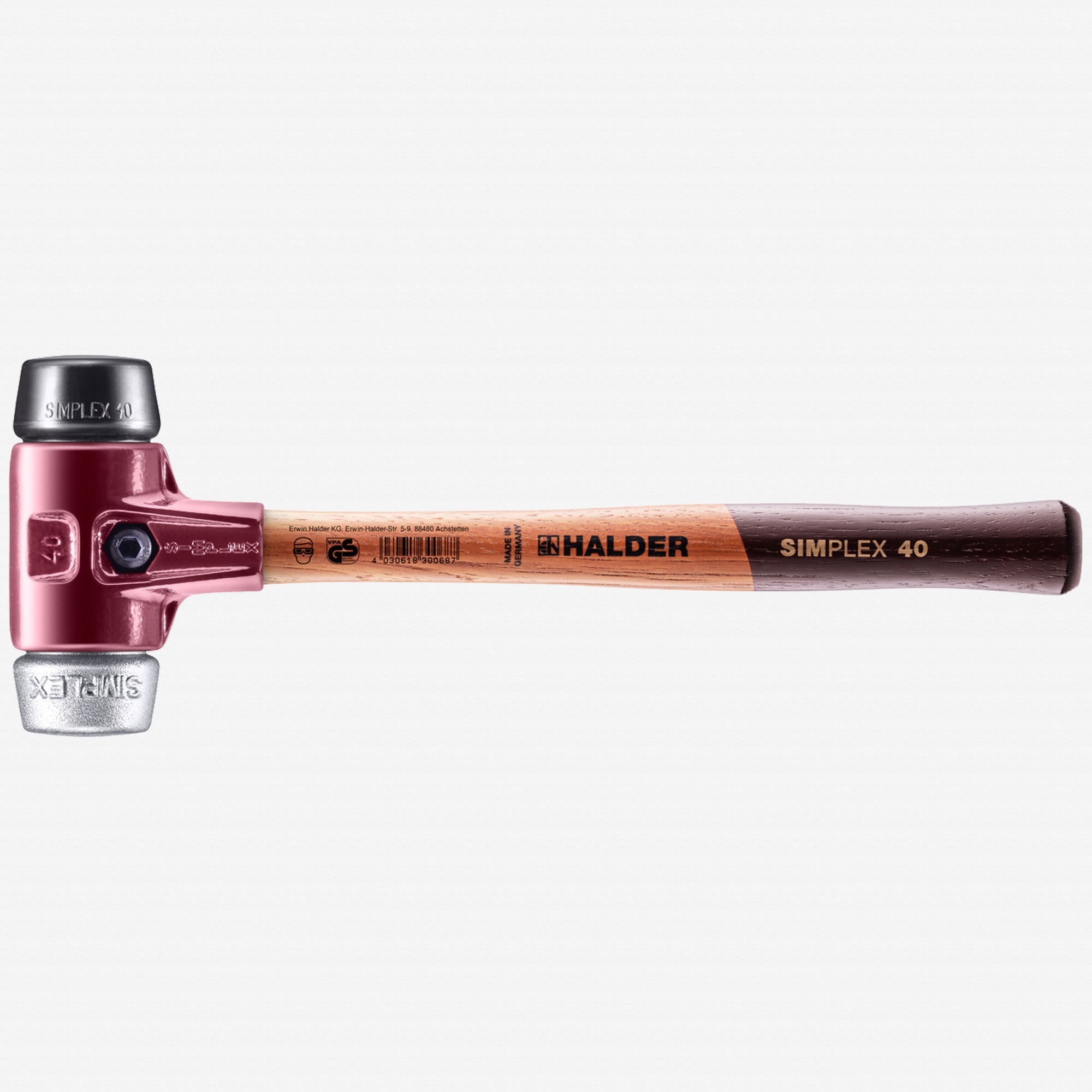 Halder Simplex Mallet with Black Rubber/Aluminum Inserts and Cast Iron Housing, 1.57" / 24.69 oz.