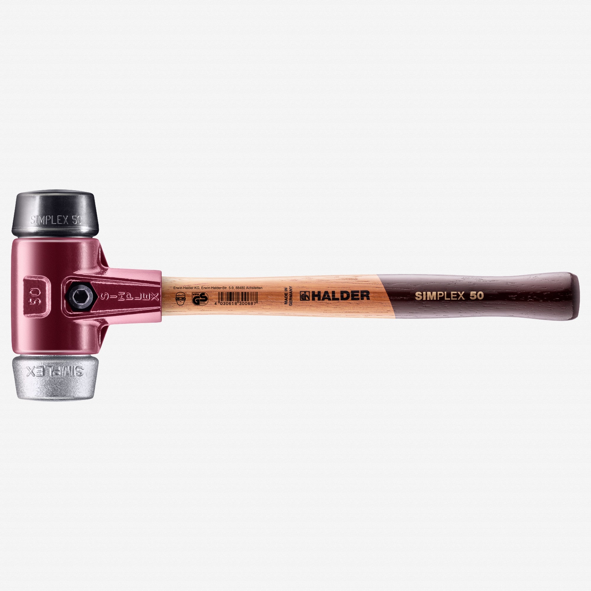 Halder Simplex Mallet with Black Rubber/Aluminum Inserts and Cast Iron Housing, 1.97" / 42.33 oz.