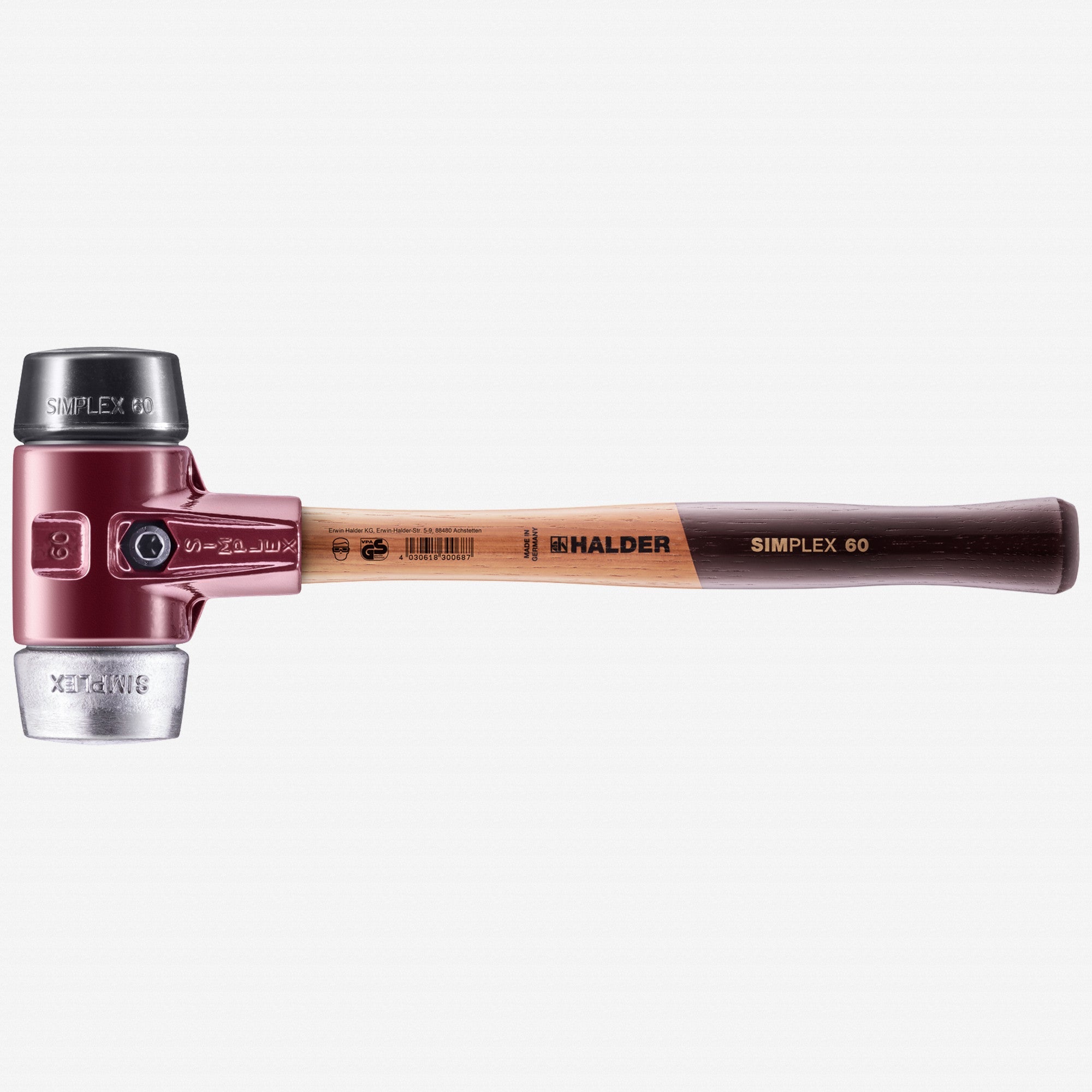 Halder Simplex Mallet with Black Rubber/Aluminum Inserts and Cast Iron Housing, 2.36" / 63.49 oz.