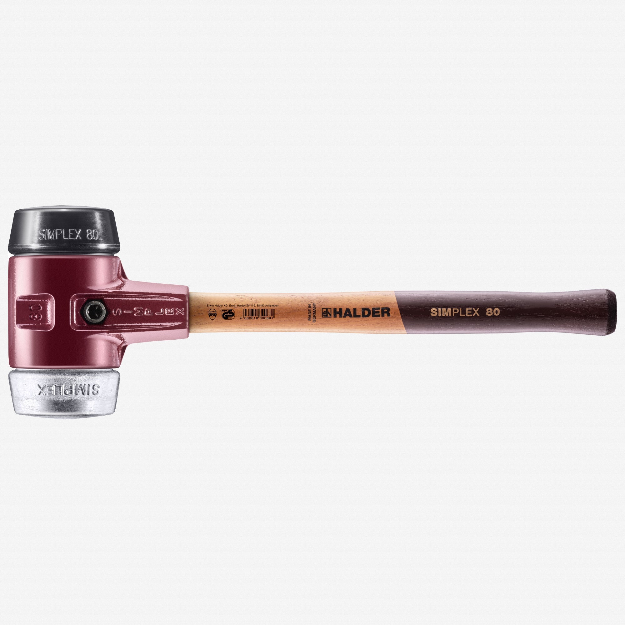Halder Simplex Mallet with Black Rubber/Aluminum Inserts and Cast Iron Housing, 3.15" / 123.46 oz.