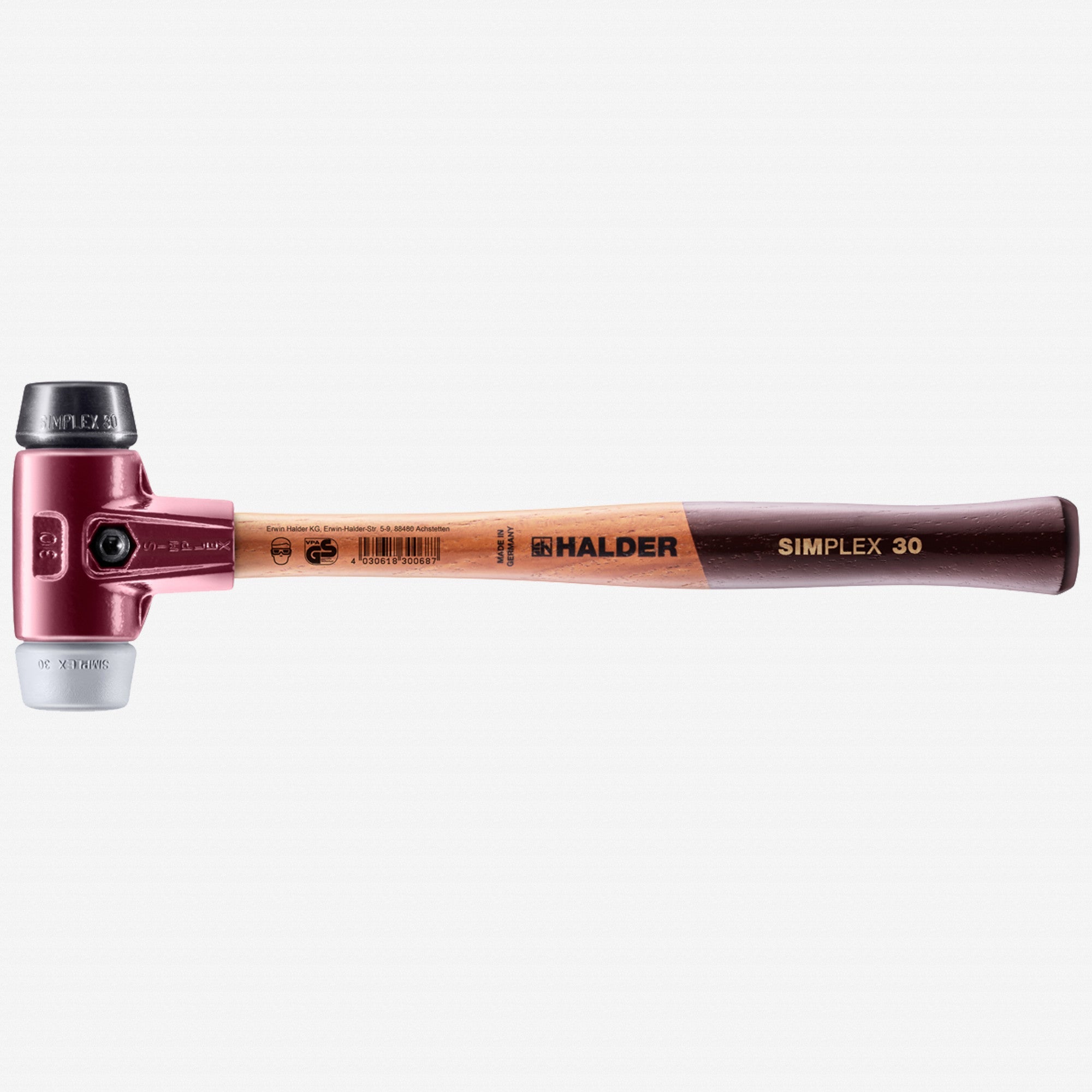 Halder Simplex Mallet with Black Rubber/Grey Inserts and Cast Iron Housing, 1.18" / 11.99 oz.