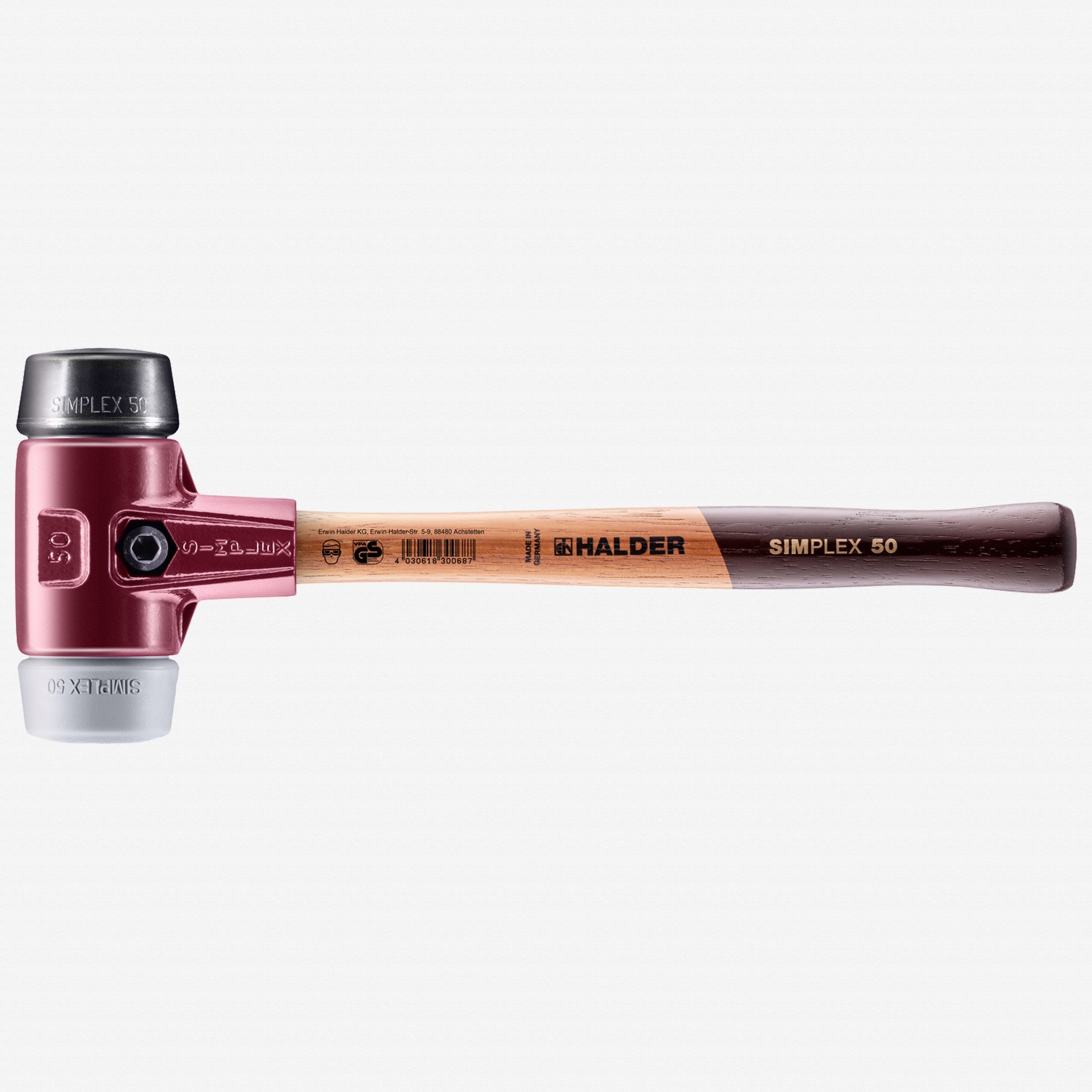 Halder Simplex Mallet with Black Rubber/Grey Rubber Inserts and Cast Iron Housing, 1.97" / 40.21 oz.