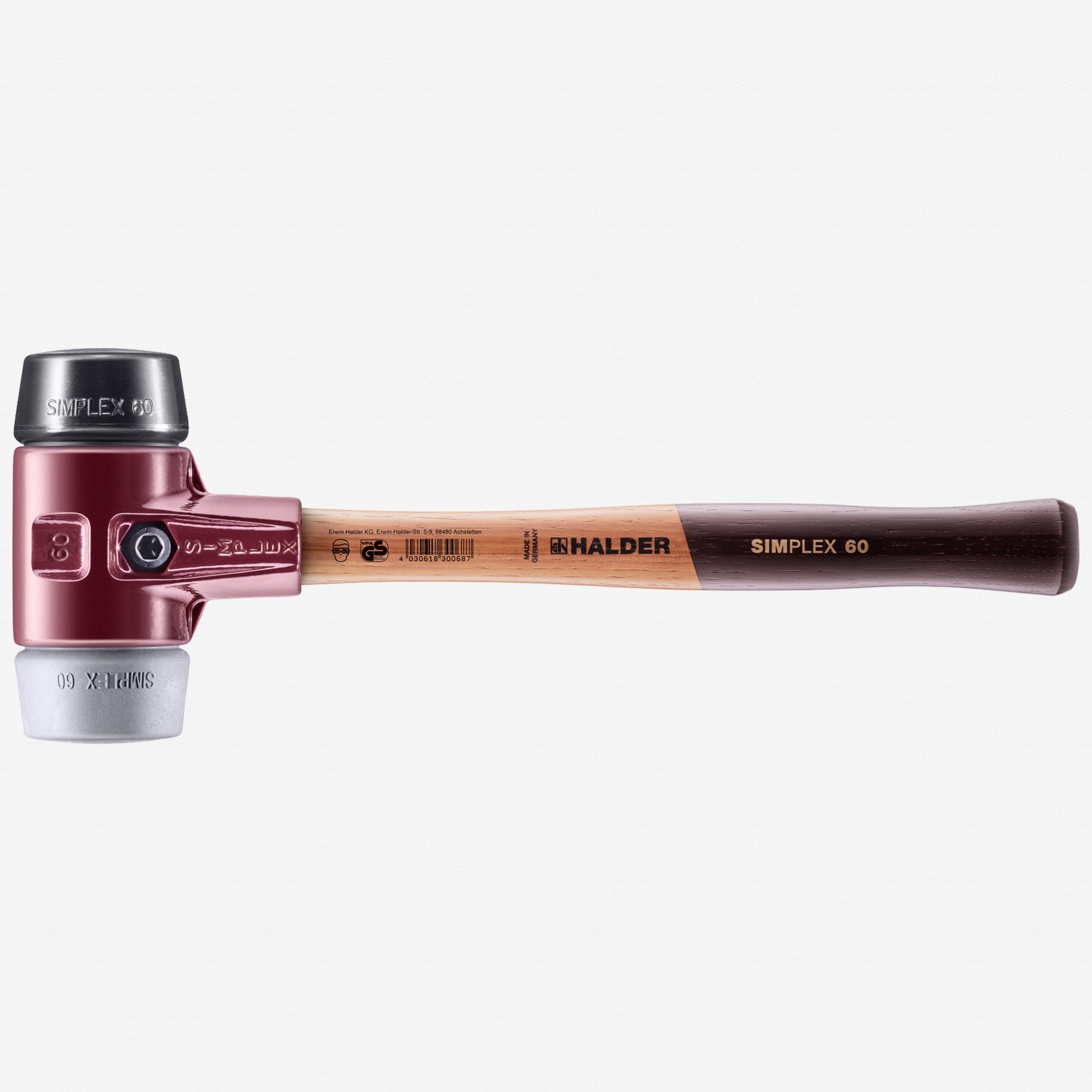 Halder Simplex Mallet with Black Rubber/Grey Rubber Inserts and Cast Iron Housing, 2.36" / 54.32 oz.