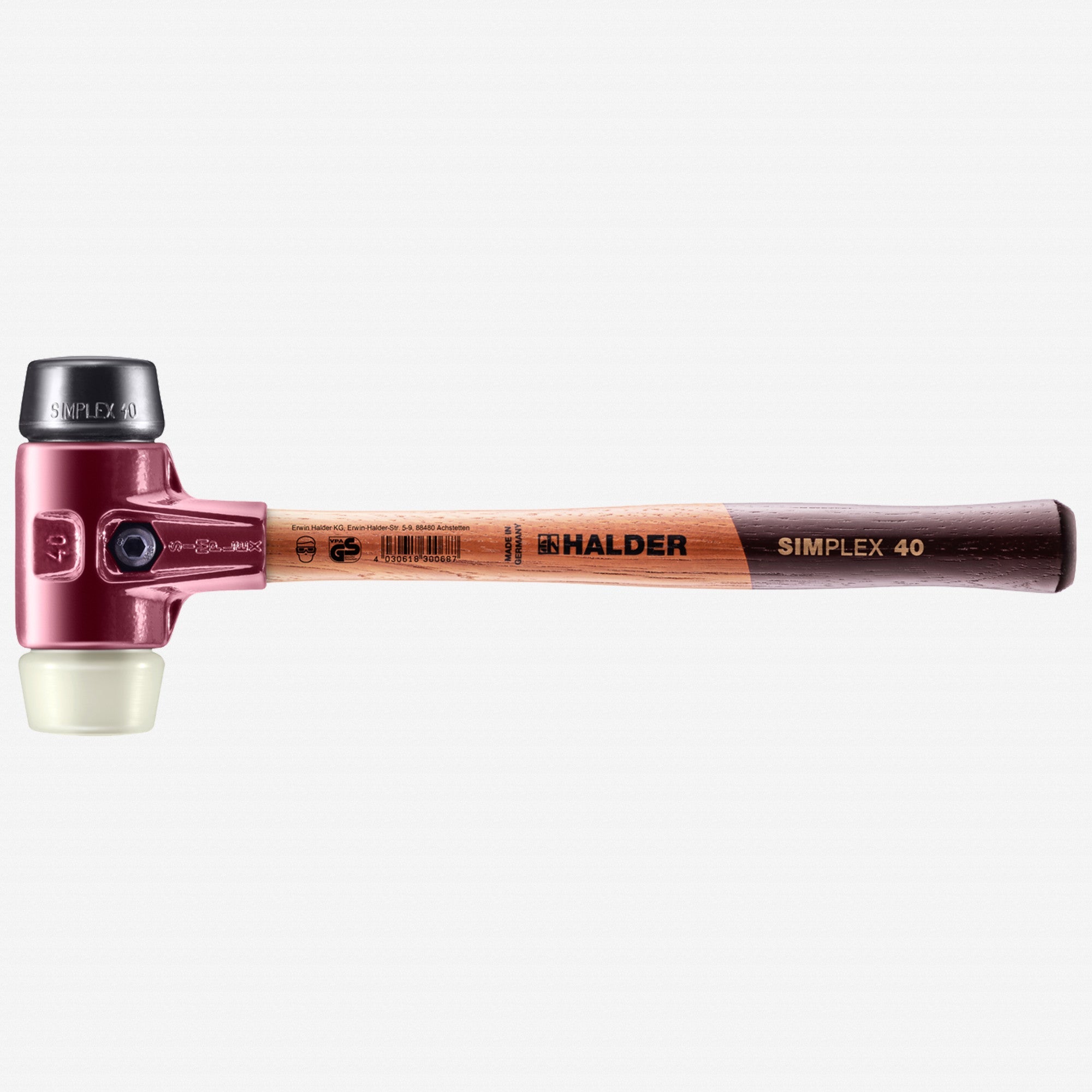 Halder Simplex Mallet with Black Rubber/Nylon Inserts and Cast Iron Housing, 1.57" / 22.93 oz.