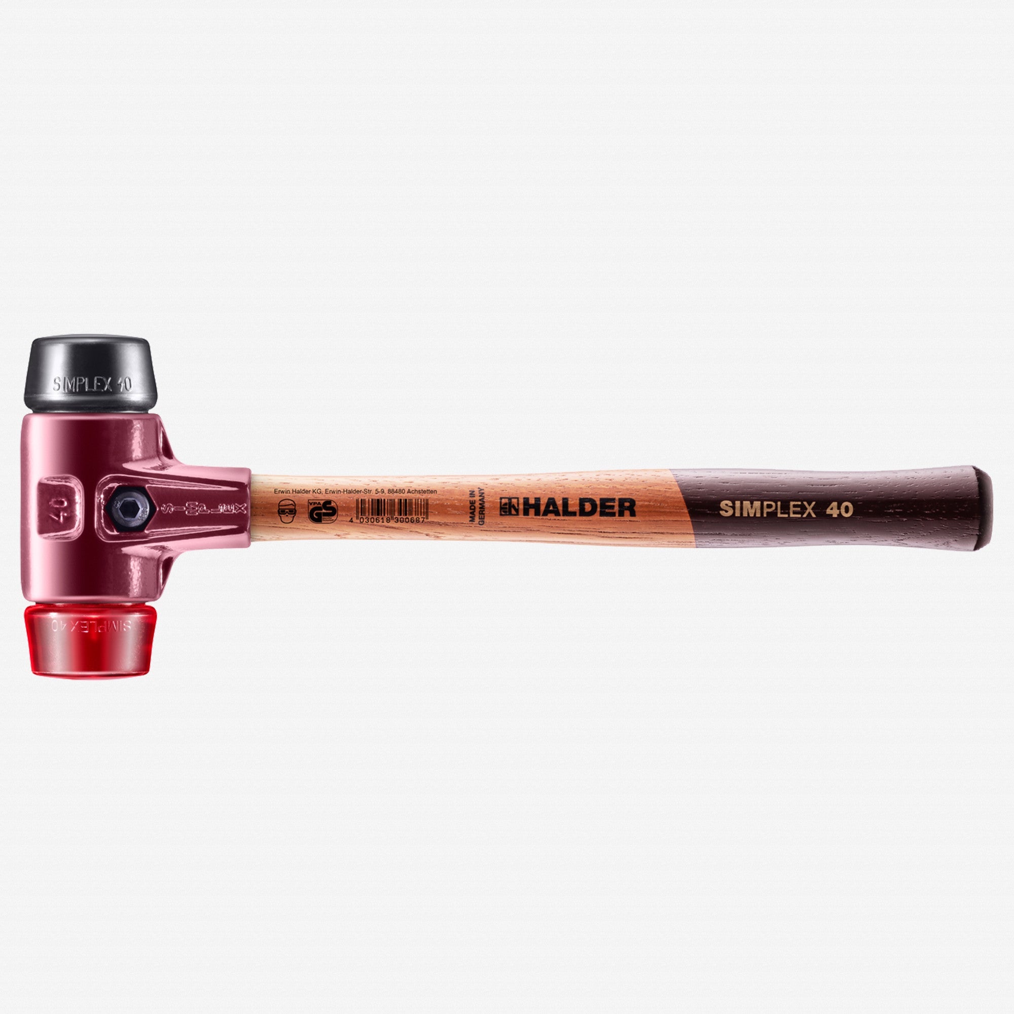 Halder Simplex Mallet with Black Rubber/Red Plastic Inserts and Cast Iron Housing, 1.57" / 22.58 oz.