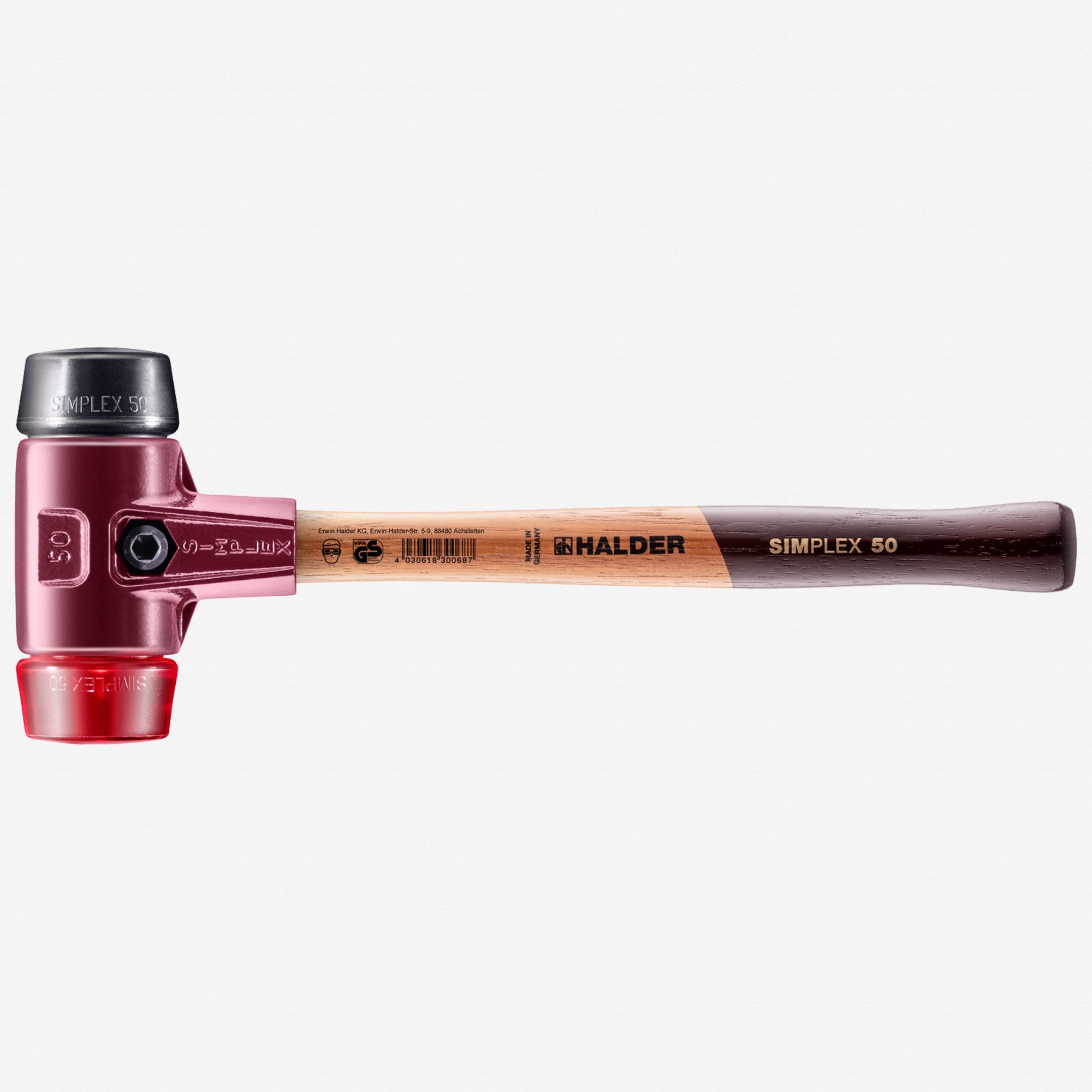 Halder Simplex Mallet with Black Rubber/Red Plastic Inserts and Cast Iron Housing, 1.97" / 39.86 oz.
