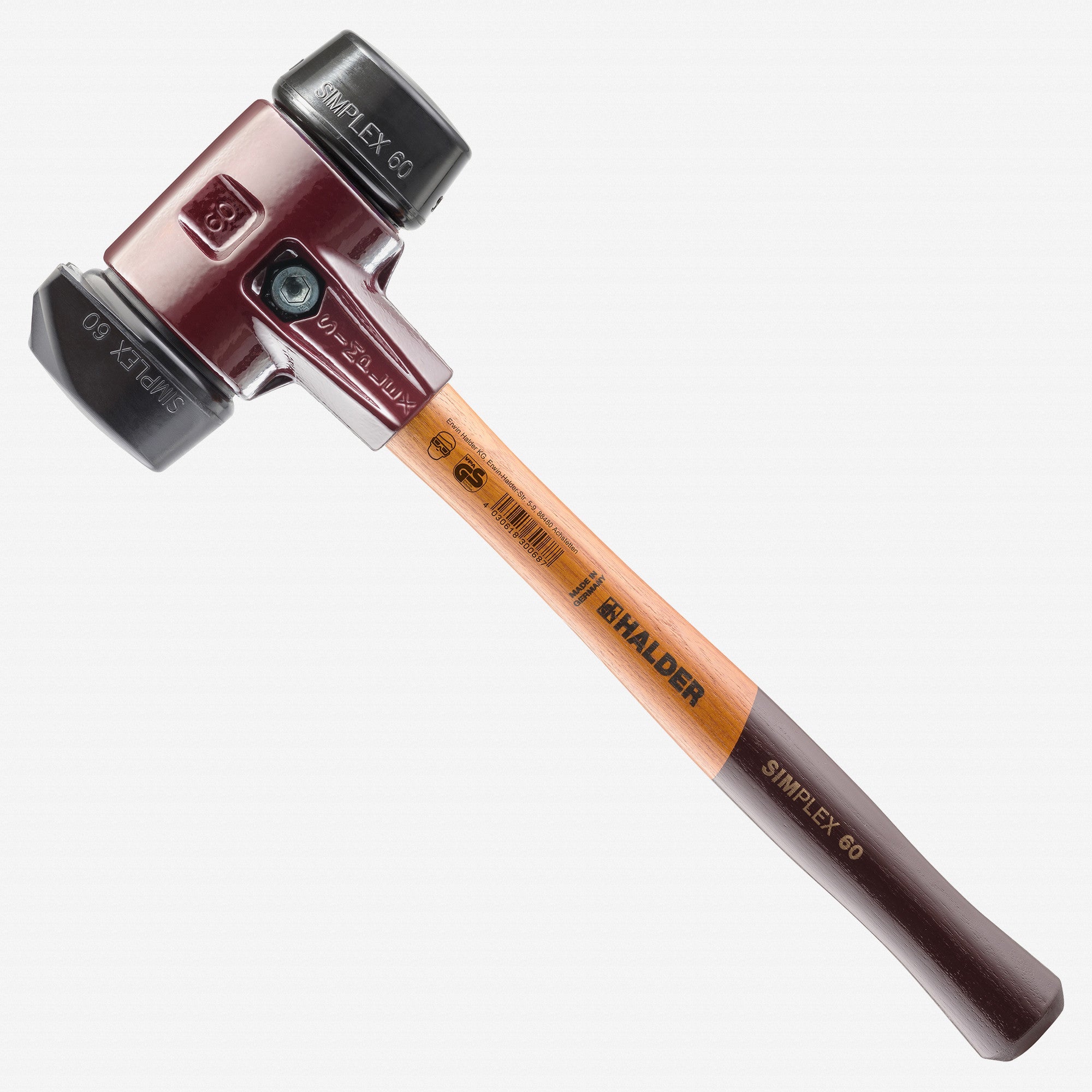 Halder Simplex Mallet with Black Rubber/STAND-UP Black Rubber Inserts and Cast Iron Housing, 2.36" / 55.73 oz.