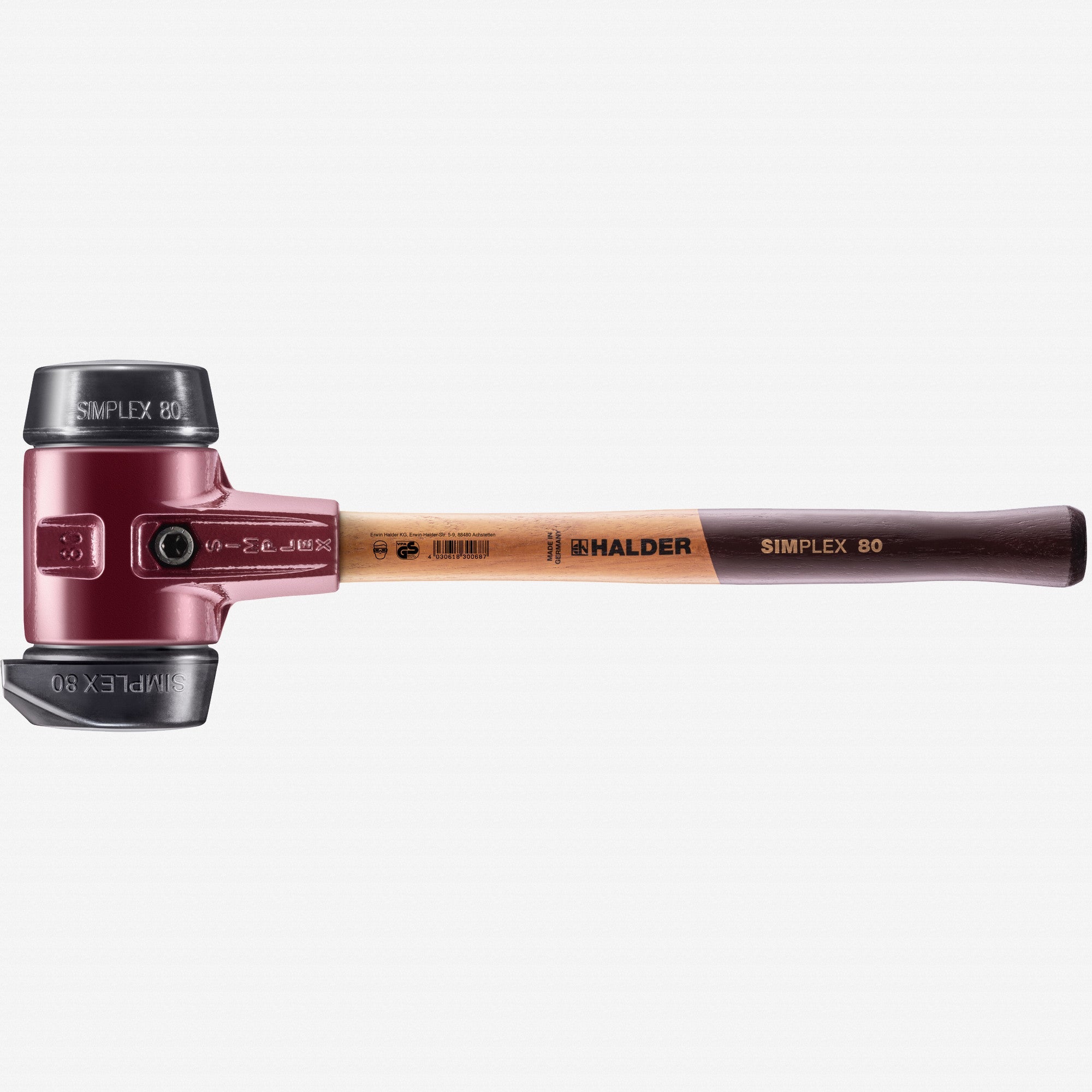 Halder Simplex Mallet with Black Rubber/STAND-UP Black Rubber Inserts and Cast Iron Housing, 3.15" / 103 oz.