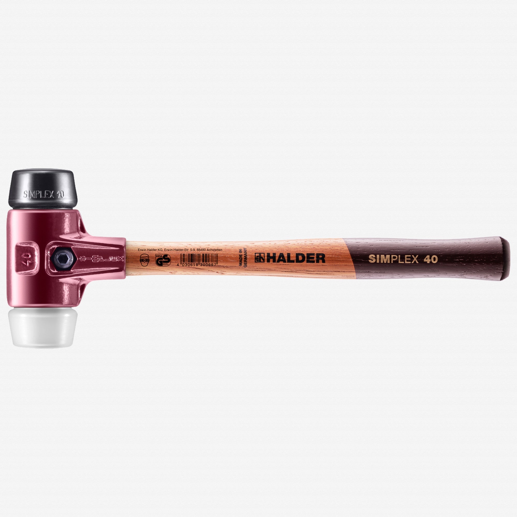 Halder Simplex Mallet with Black Rubber/Superplastic Inserts and Cast Iron Housing, 1.57" / 22.4 oz.