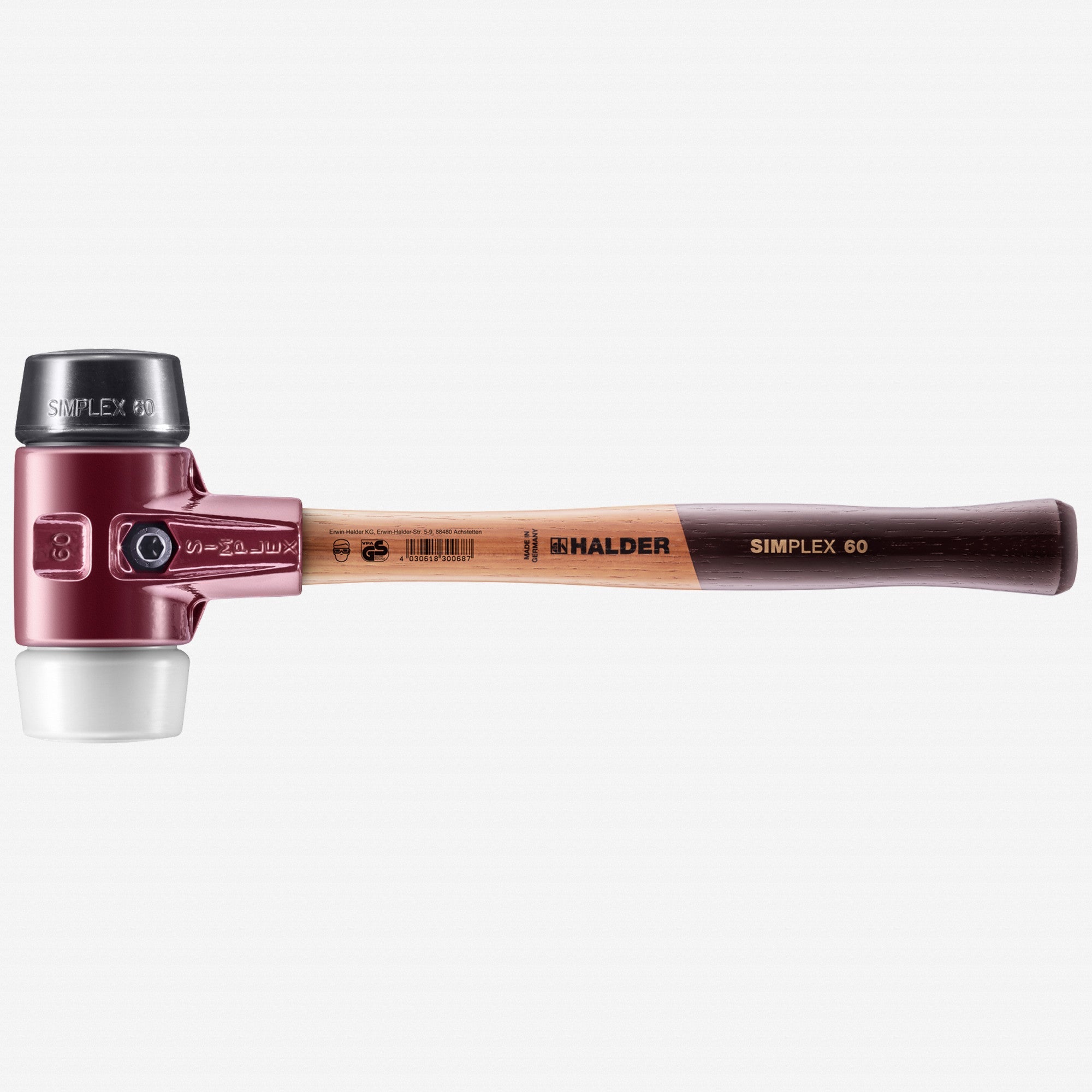 Halder Simplex Mallet with Black Rubber/Superplastic Inserts and Cast Iron Housing, 2.36" / 53.26 oz.