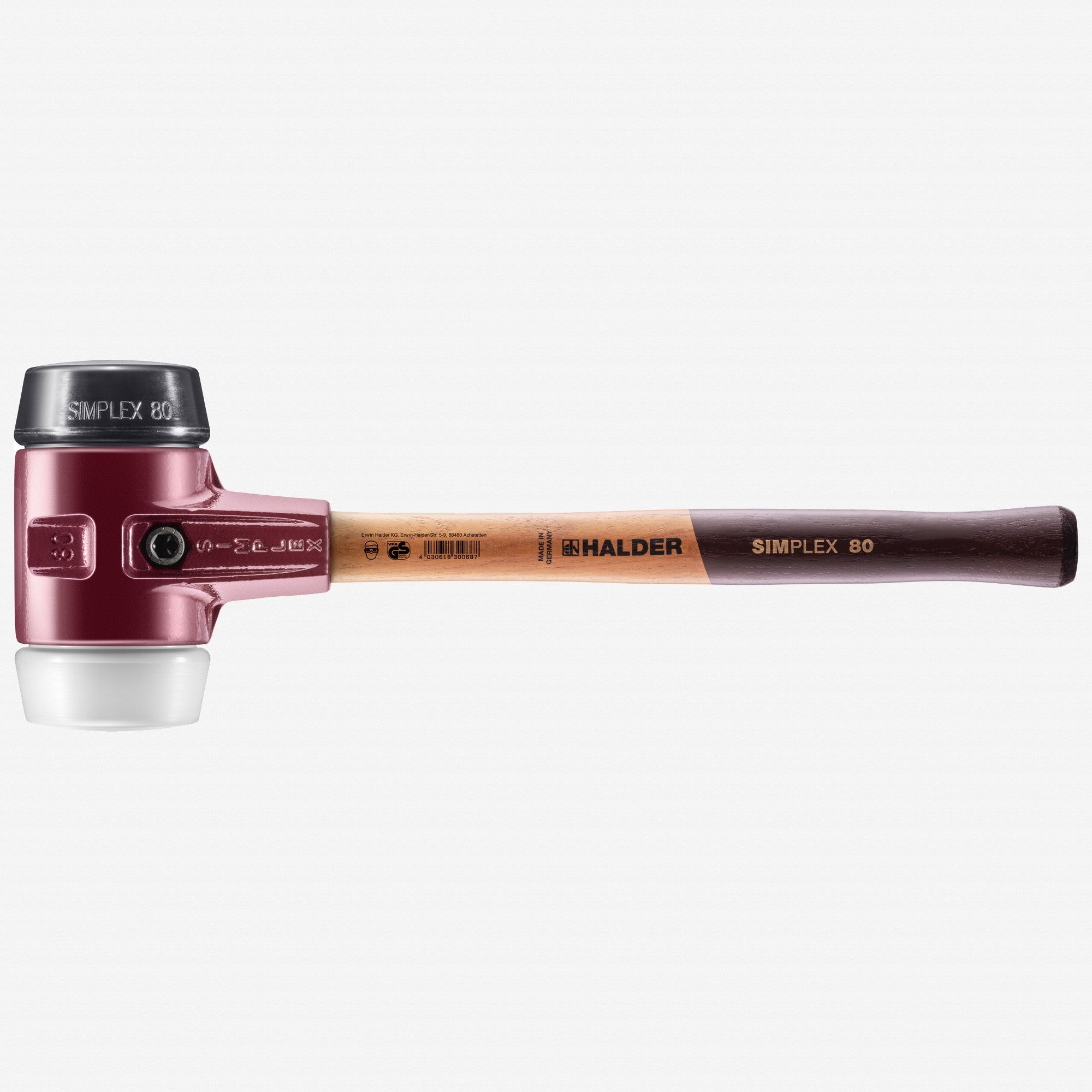 Halder Simplex Mallet with Black Rubber/Superplastic Inserts and Cast Iron Housing, 3.15" / 97.71 oz.