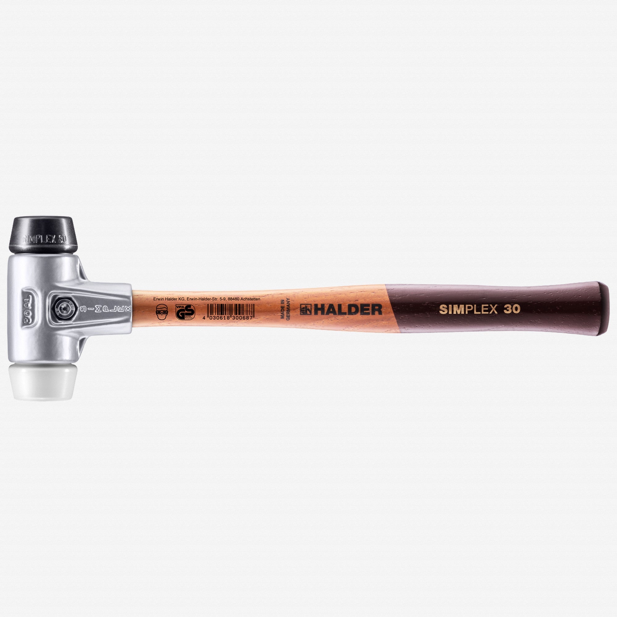Halder Simplex Mallet with Black Rubber/Superplastic Inserts and Lightweight Aluminum Housing, 1.18" / 7.05 oz.