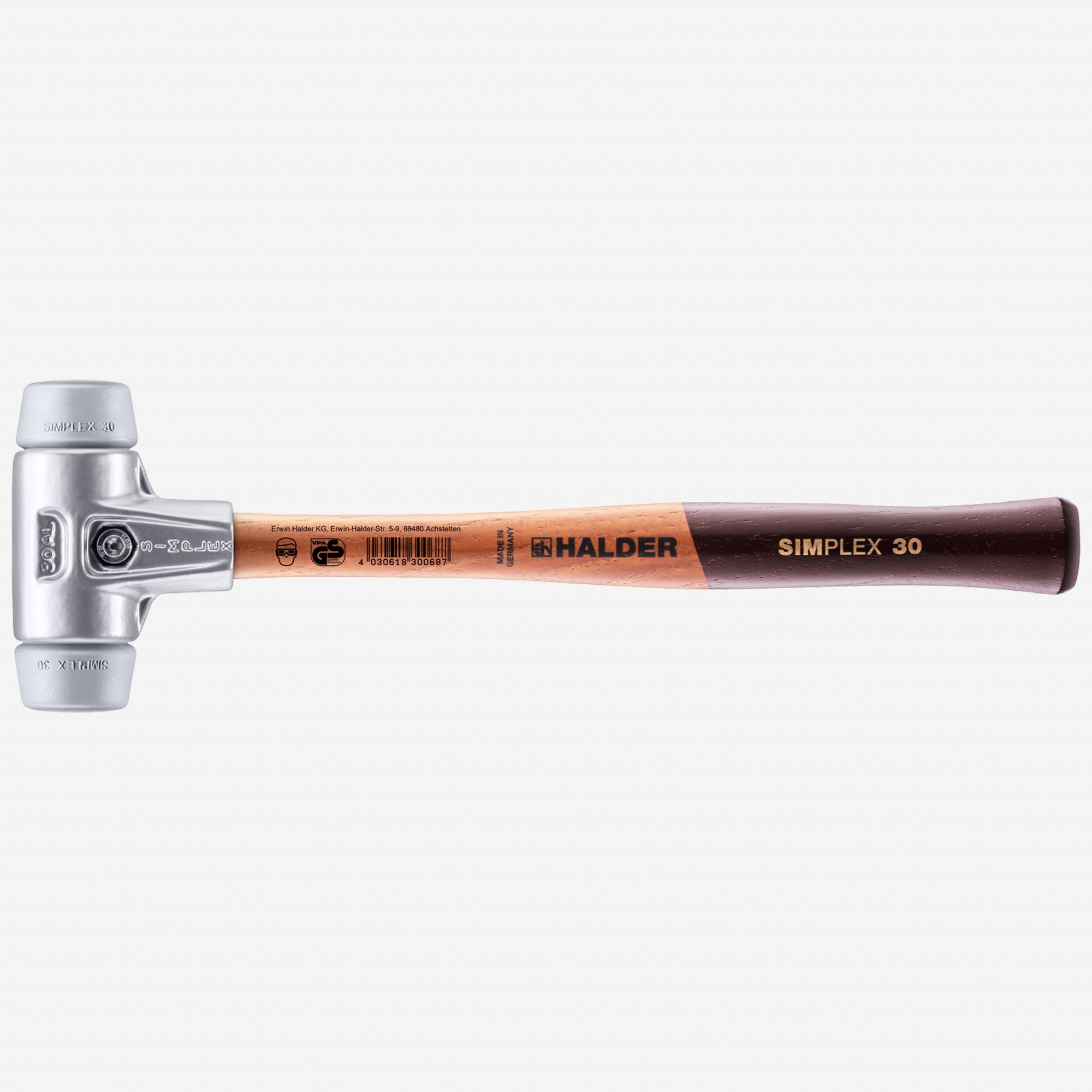 Halder Simplex Mallet with Grey Rubber Inserts and Lightweight Aluminum Housing, 1.18" / 7.23 oz.