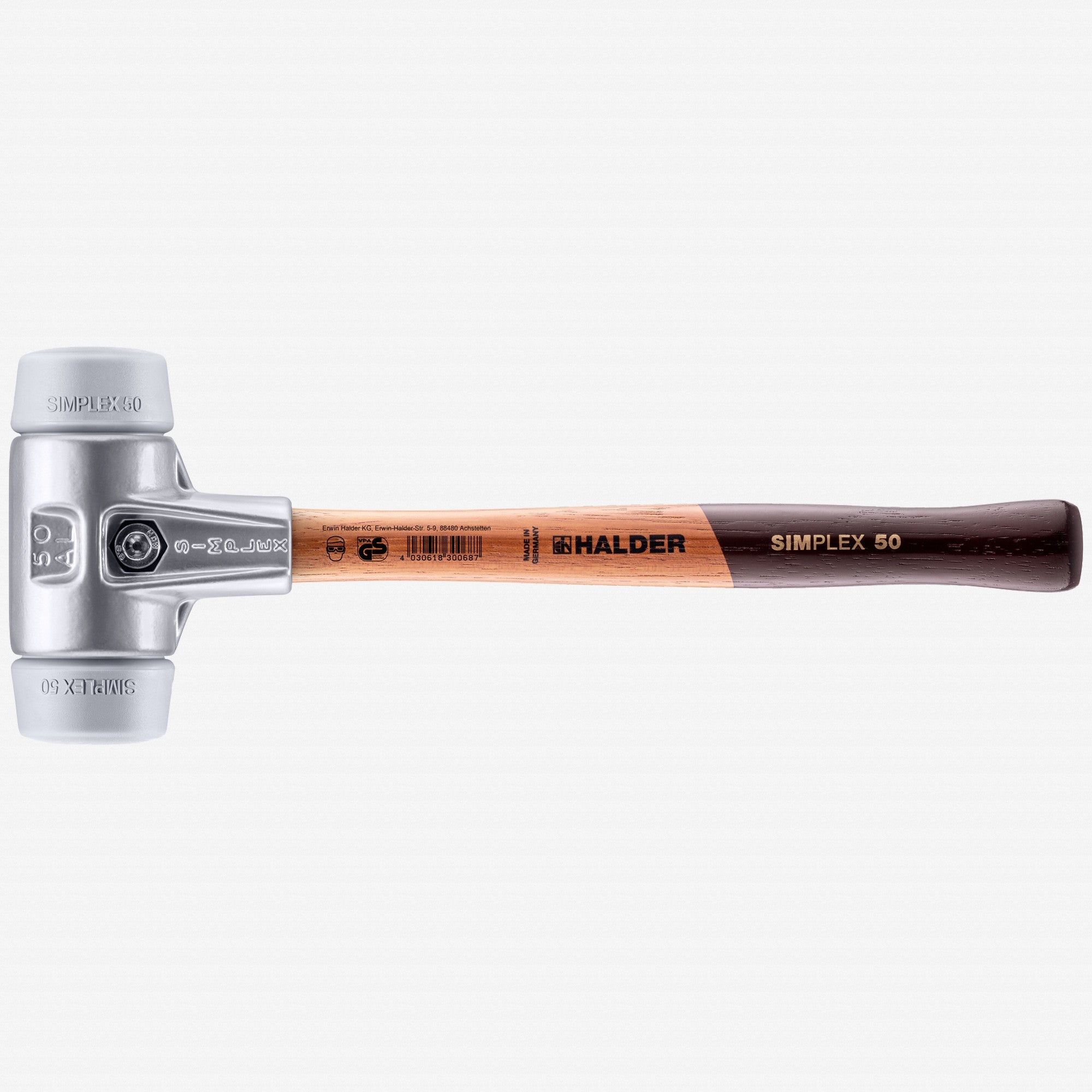 Halder Simplex Mallet with Grey Rubber Inserts and Lightweight Aluminum Housing, 1.97" / 22.4 oz.